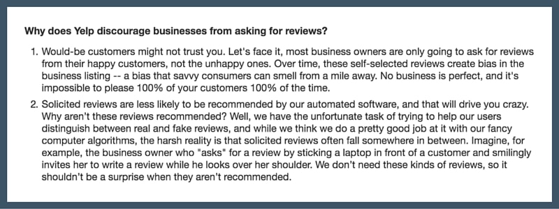 Yelp Review Policy
