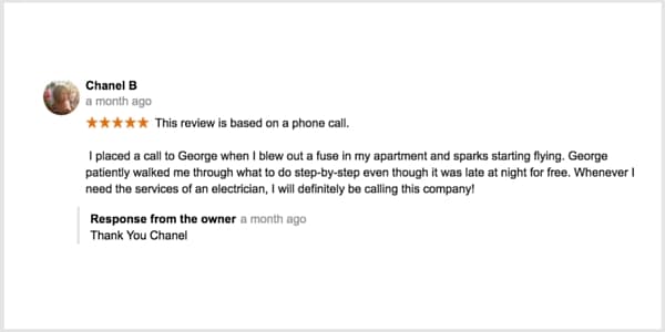 5 star review about the owner being available