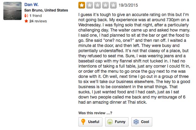 Writing a Bad Review of a Restaurant Doesn't Really Help