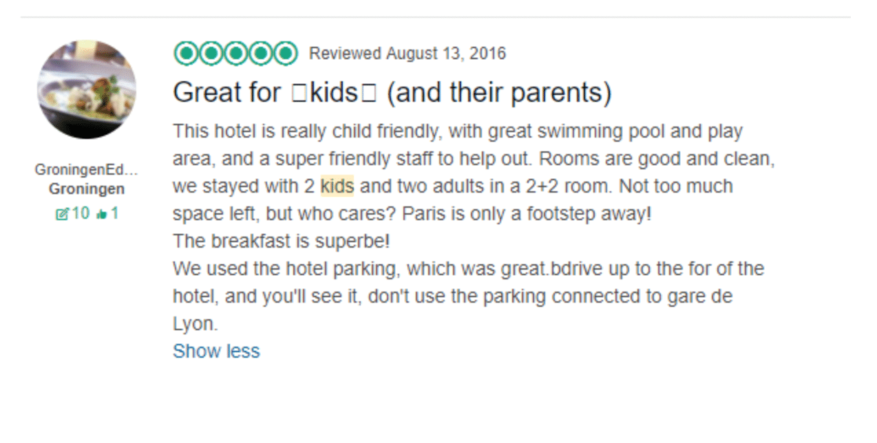 TripAdvisor Hotel Review Good for Kids