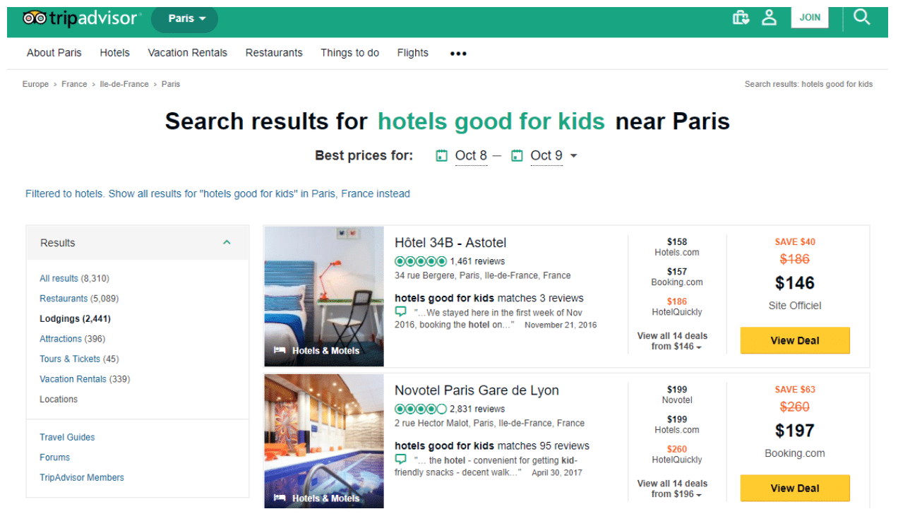 TripAdvisor Search Results