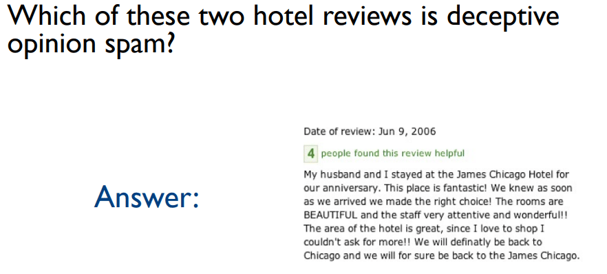Second example of deceptive opinion spam for a hotel review