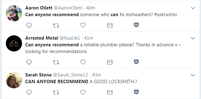 asking for recommendations on twitter