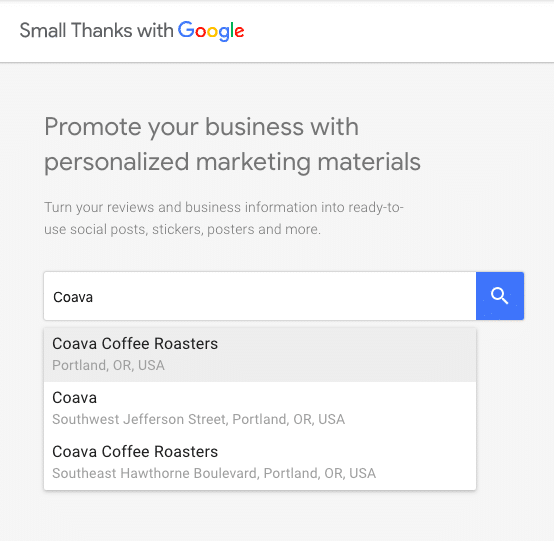 Small Thanks with Google Business Finder Drop down menu