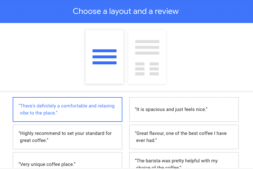 Small Thanks with Google - Choose your layout and review quote