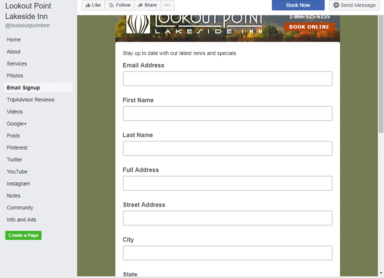 Facebook custom tab email list form
