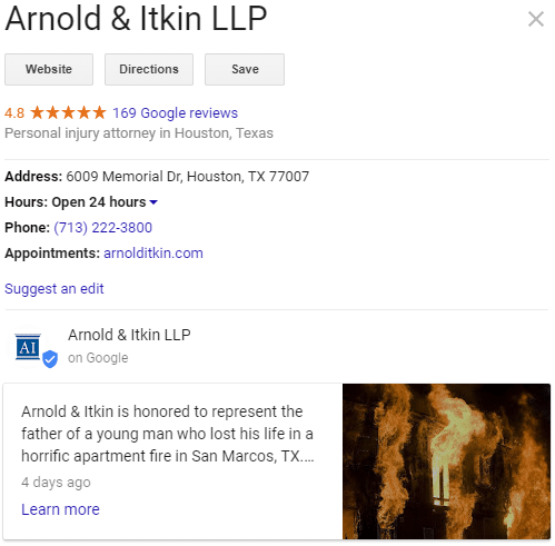 Arnold and Itkin LLP Google My Business Listing example