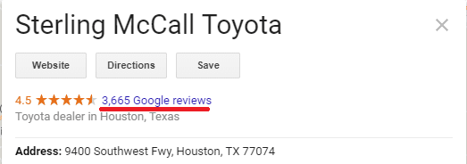auto dealership listing with thousands of google my business reviews