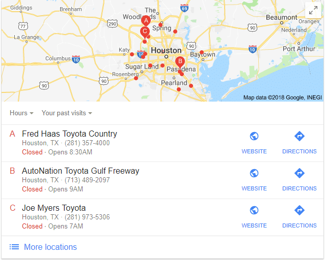 automotive local 3 pack on google