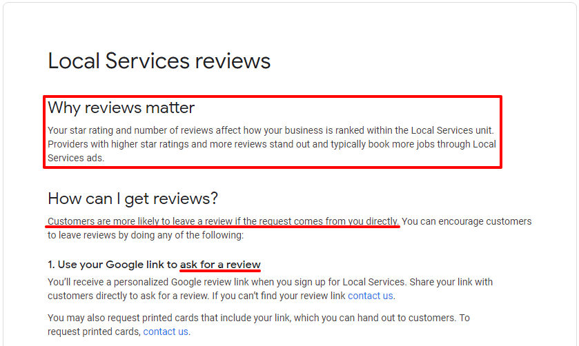 local service reviews definition from Google