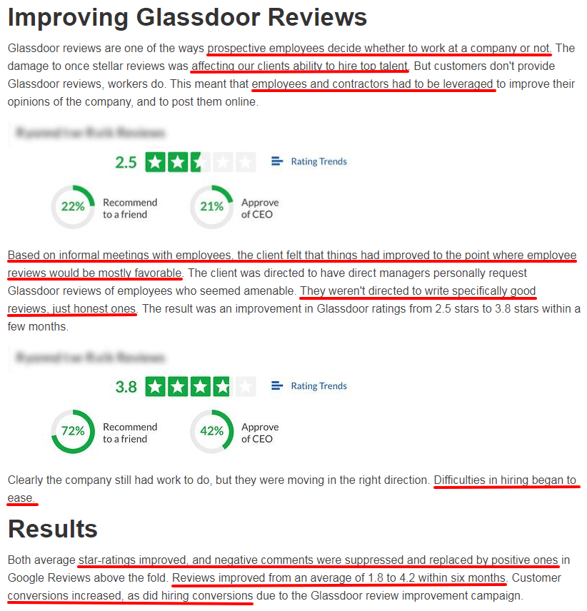 Using example of glassdoor reviews in case study