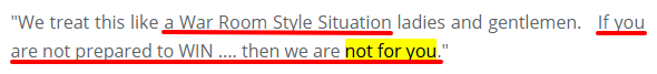 An example of copy disqualifying bad clients.
