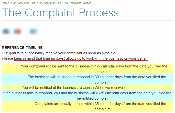 Example of a BBB complaint