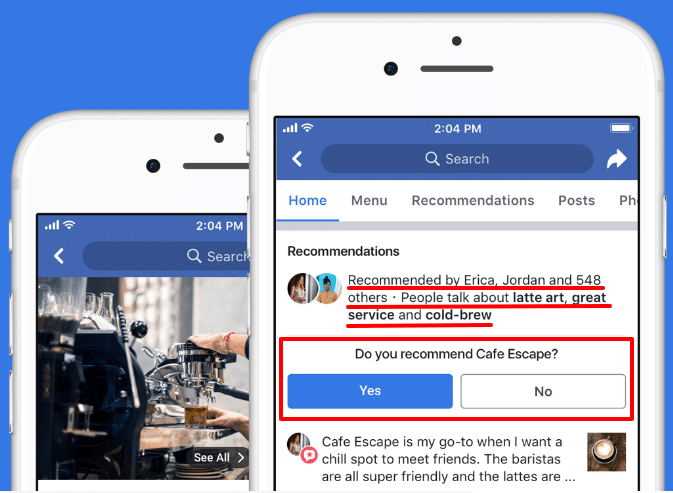 new facebook recommendations format instead of reviews