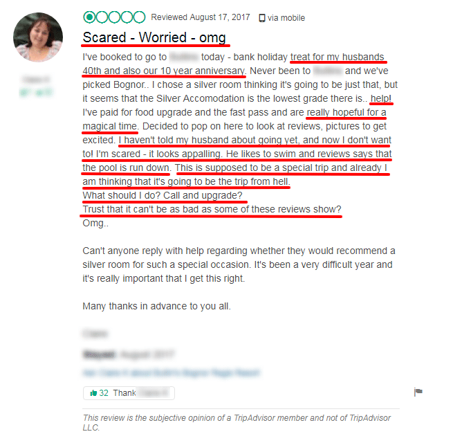 an example tripadvisor review from a customer that just wants a solution to a problem