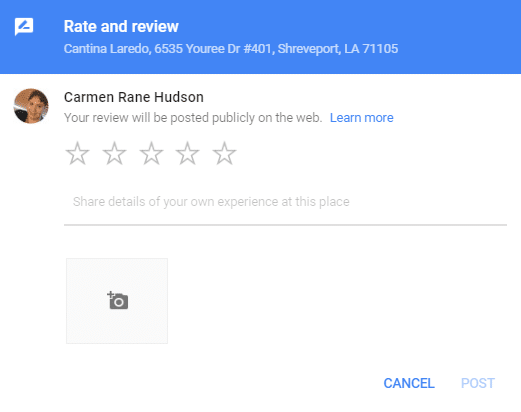 empty Google review box