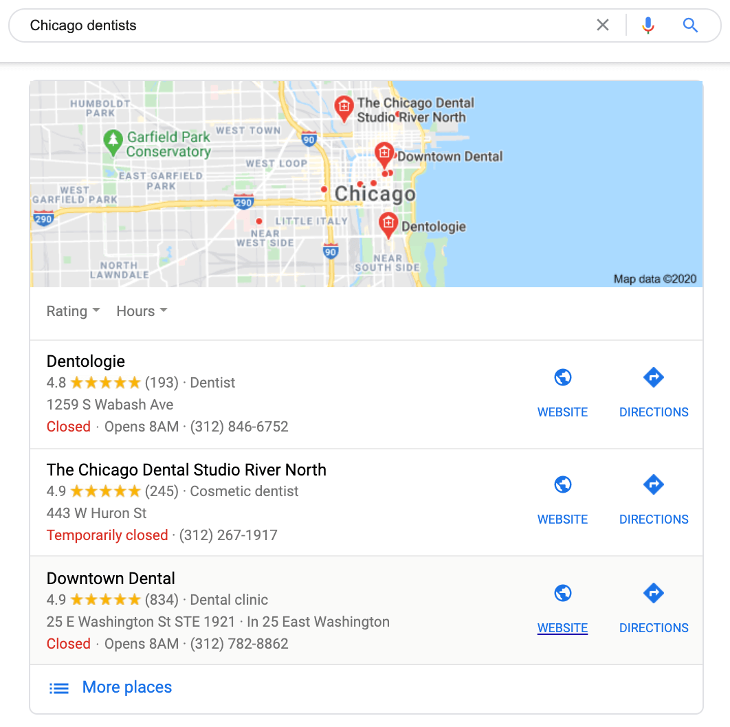 dentist chicago google query