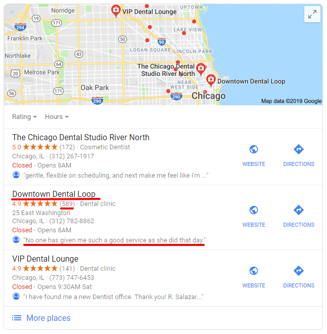 downtown dentist google query