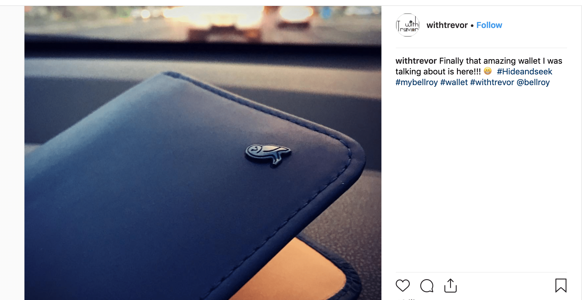 instagram of a bellroy wallet showing social proof