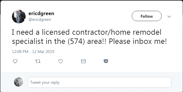 tweet from someone looks for a contractor