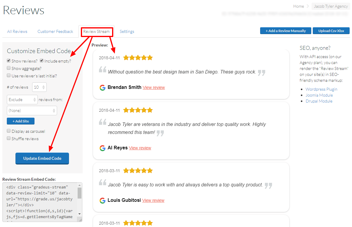 grade.us example of the review stream.