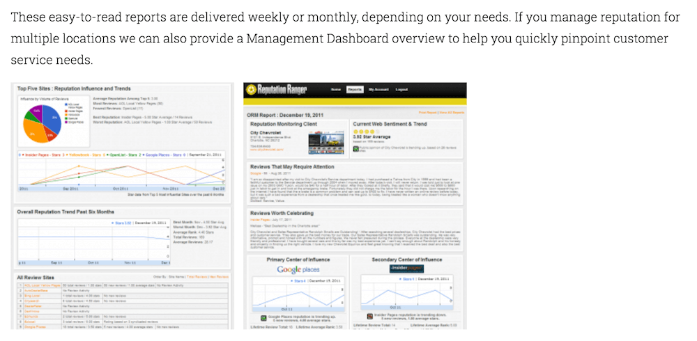 Example of review management reports