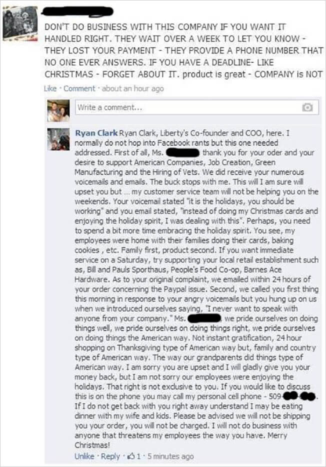 review example on Facebook of someone raging