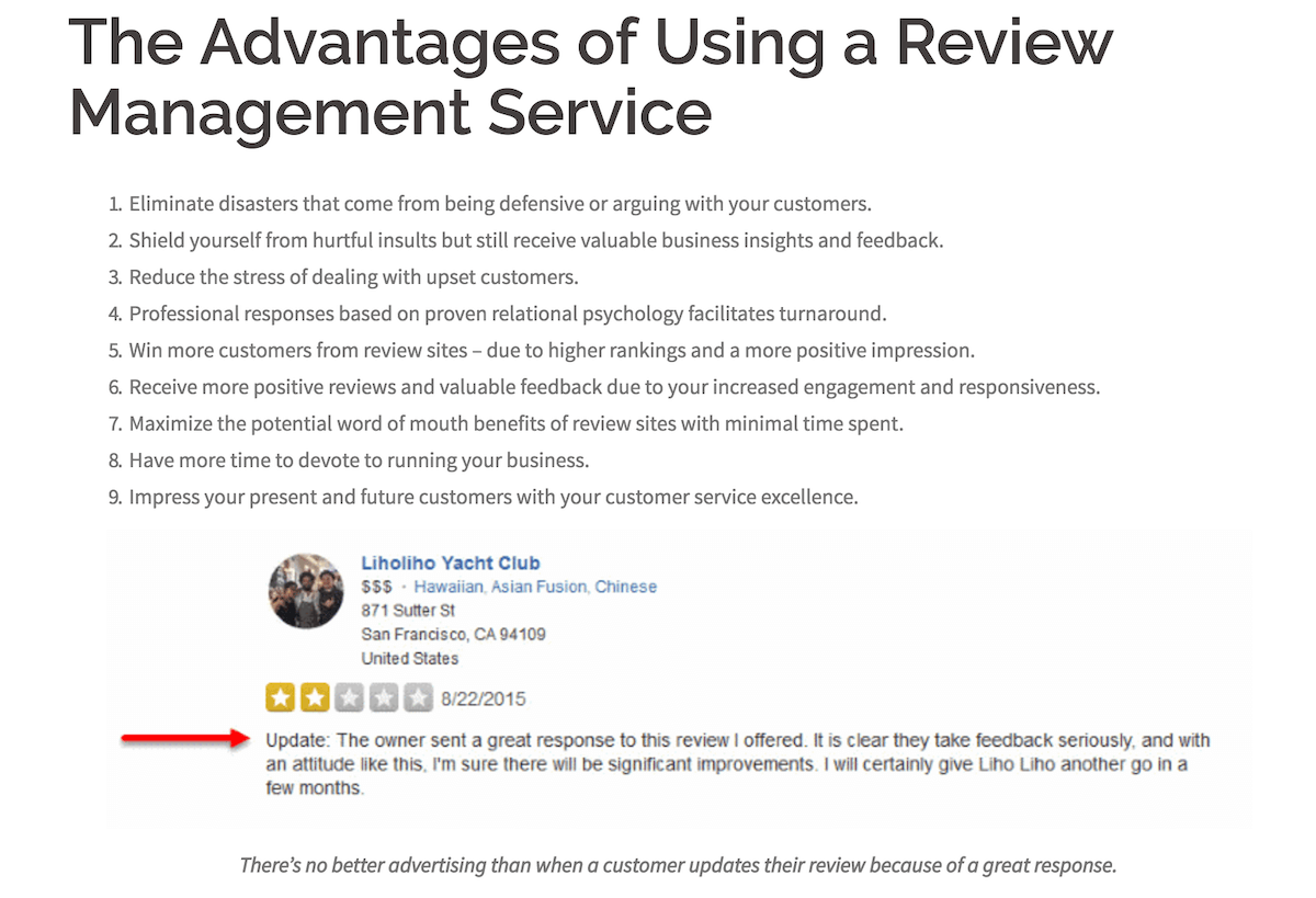 ORM example of showcasing the benefits of review management