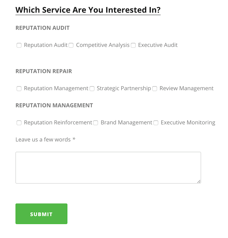 reputation sciences agency contact form example