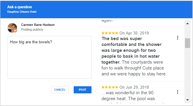 dauphine orleans hotel google auto-suggested answers great reviews