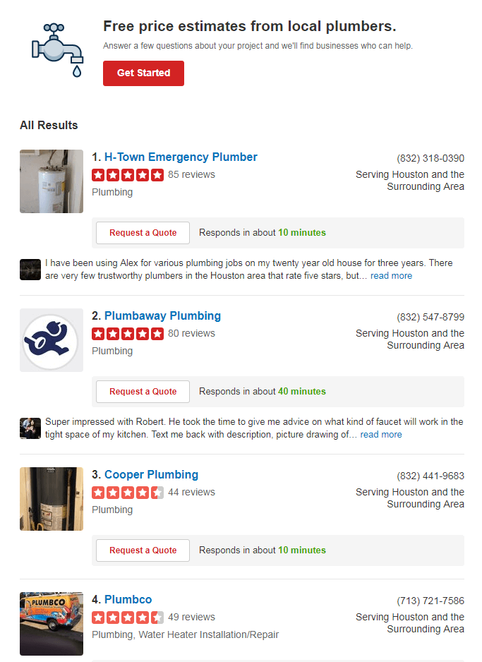 A few different listings on Yelp for plumbers.