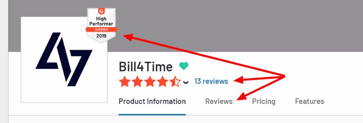 Bill4Time G2 Crowd SaaS software listing example