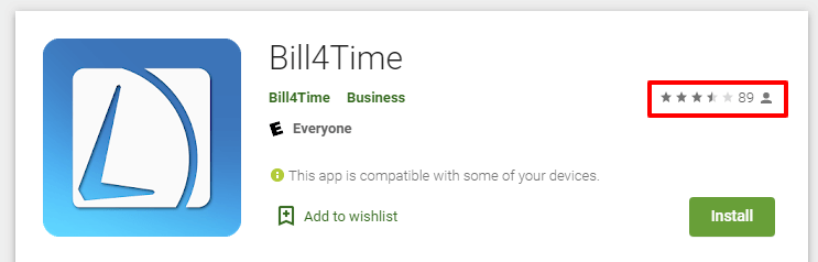 Bill4Time Google Play listing for SaaS app download