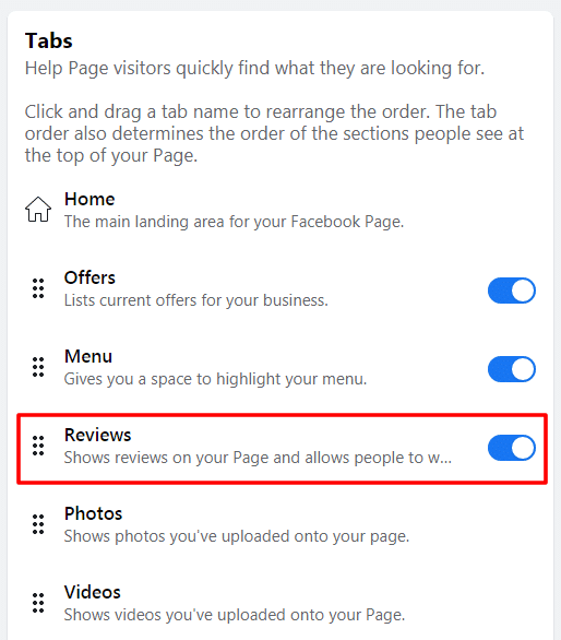 Facebook recommendations tab