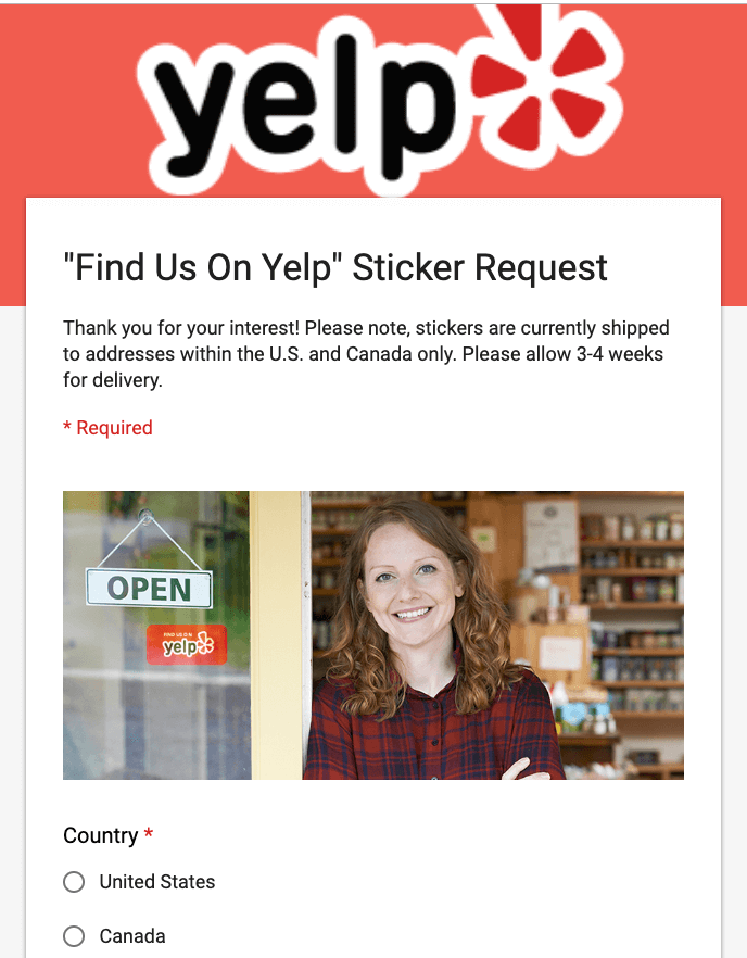 Yelp sticker order form