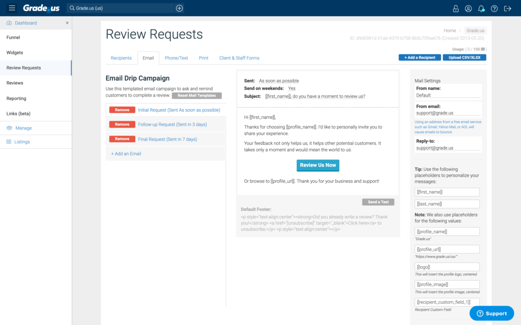 review request ui gradeus platform