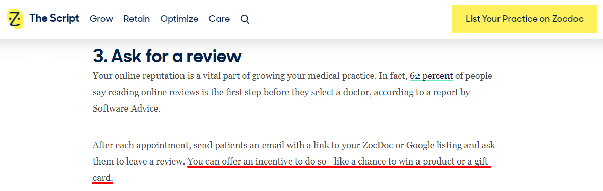 zocdoc incentives policy
