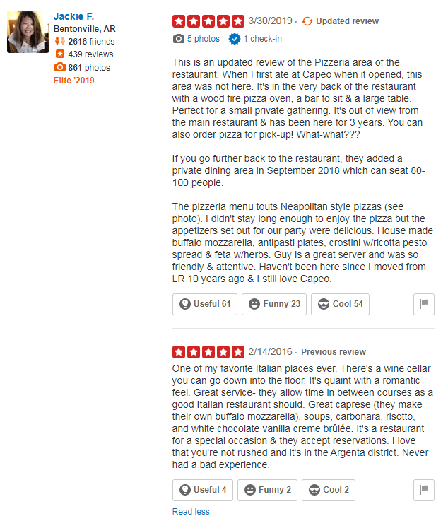 5 star updated yelp review example