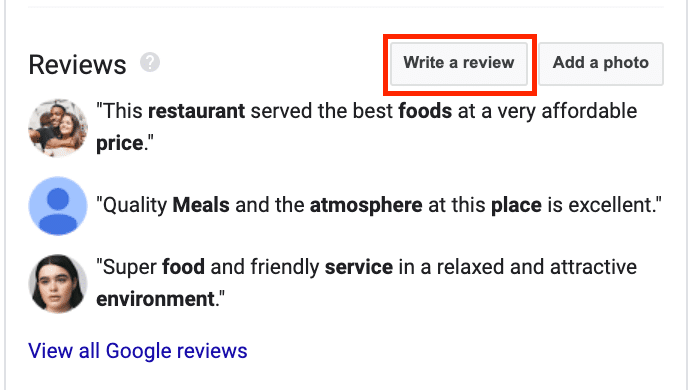 write a review button google