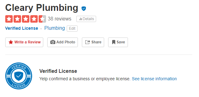yelp verified license listing example badge