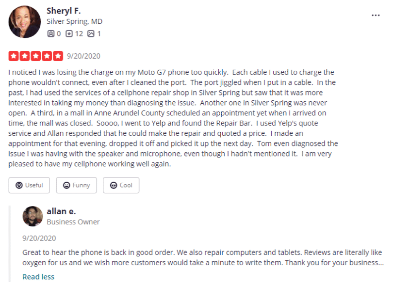 yelp review response example 5