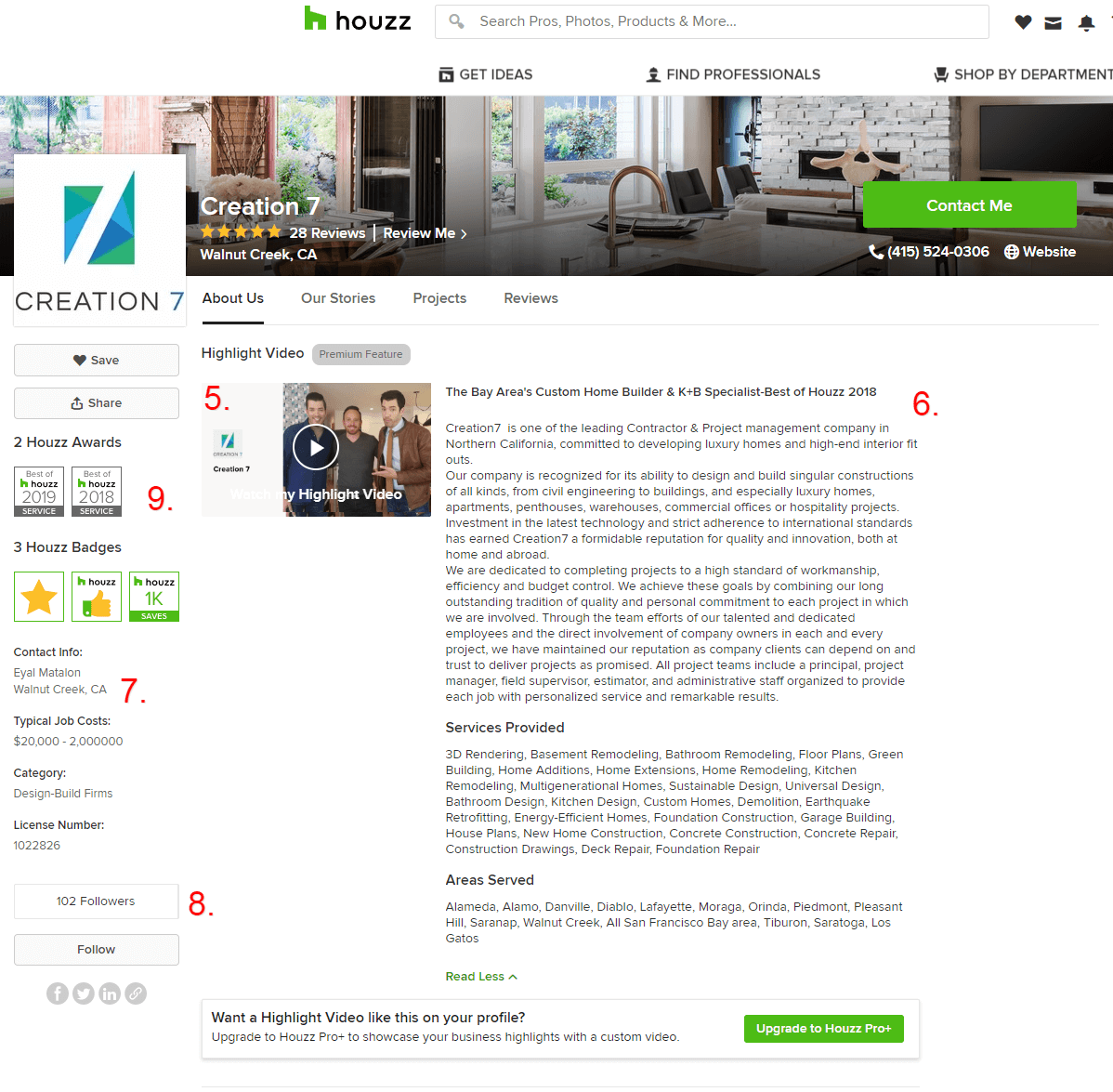 houzz example listing overview