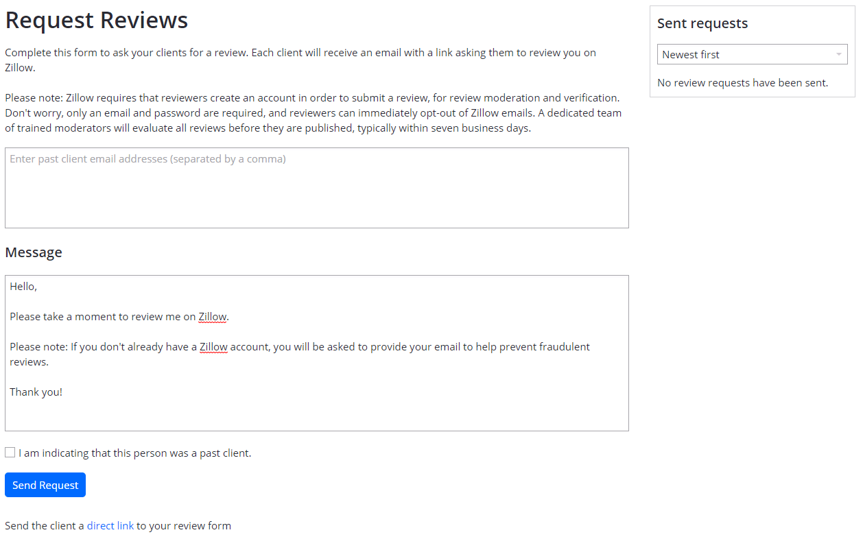 zillow review request form