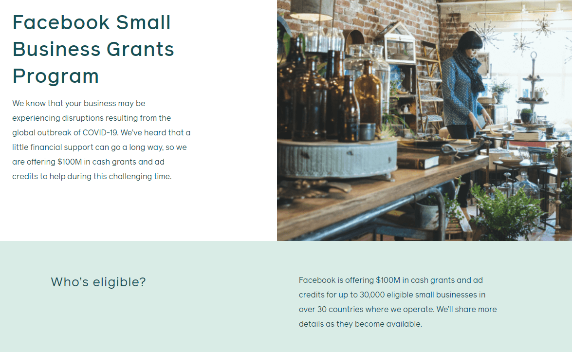 facebook small business grant COVID-19 program