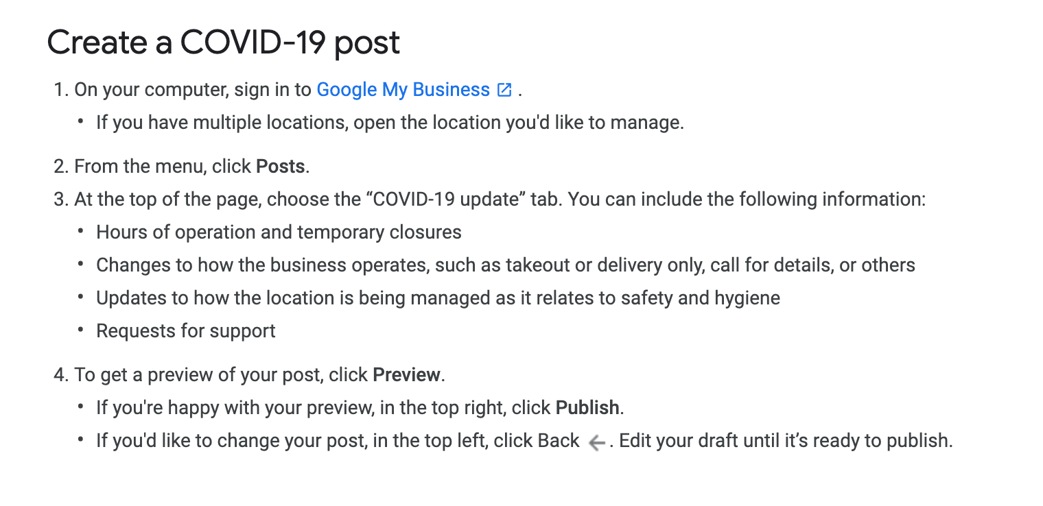 google my business covid-19 post instructions