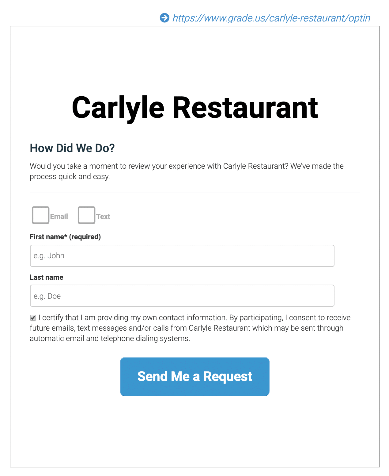 opt-in form for review requests