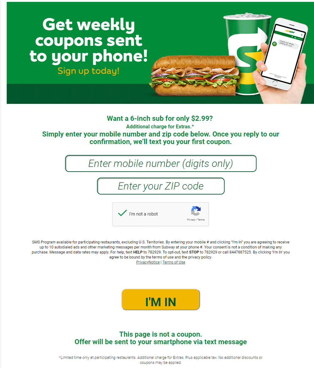 SMS opt-in-subway