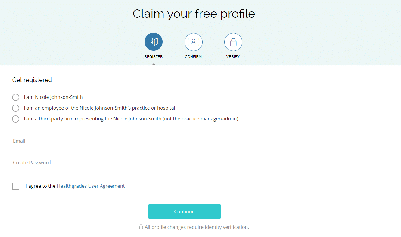 healthgrades claim your free profile step 2