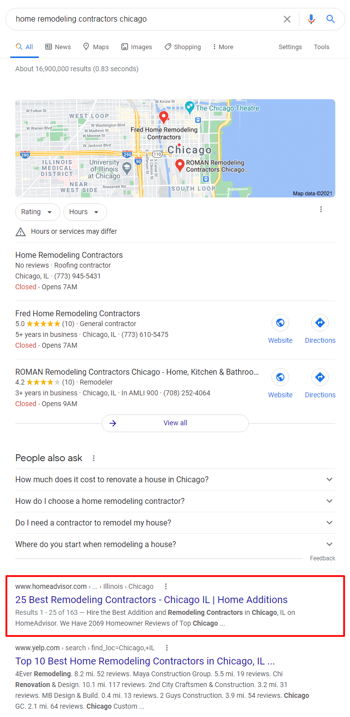 HomeAdvisor Google search 2