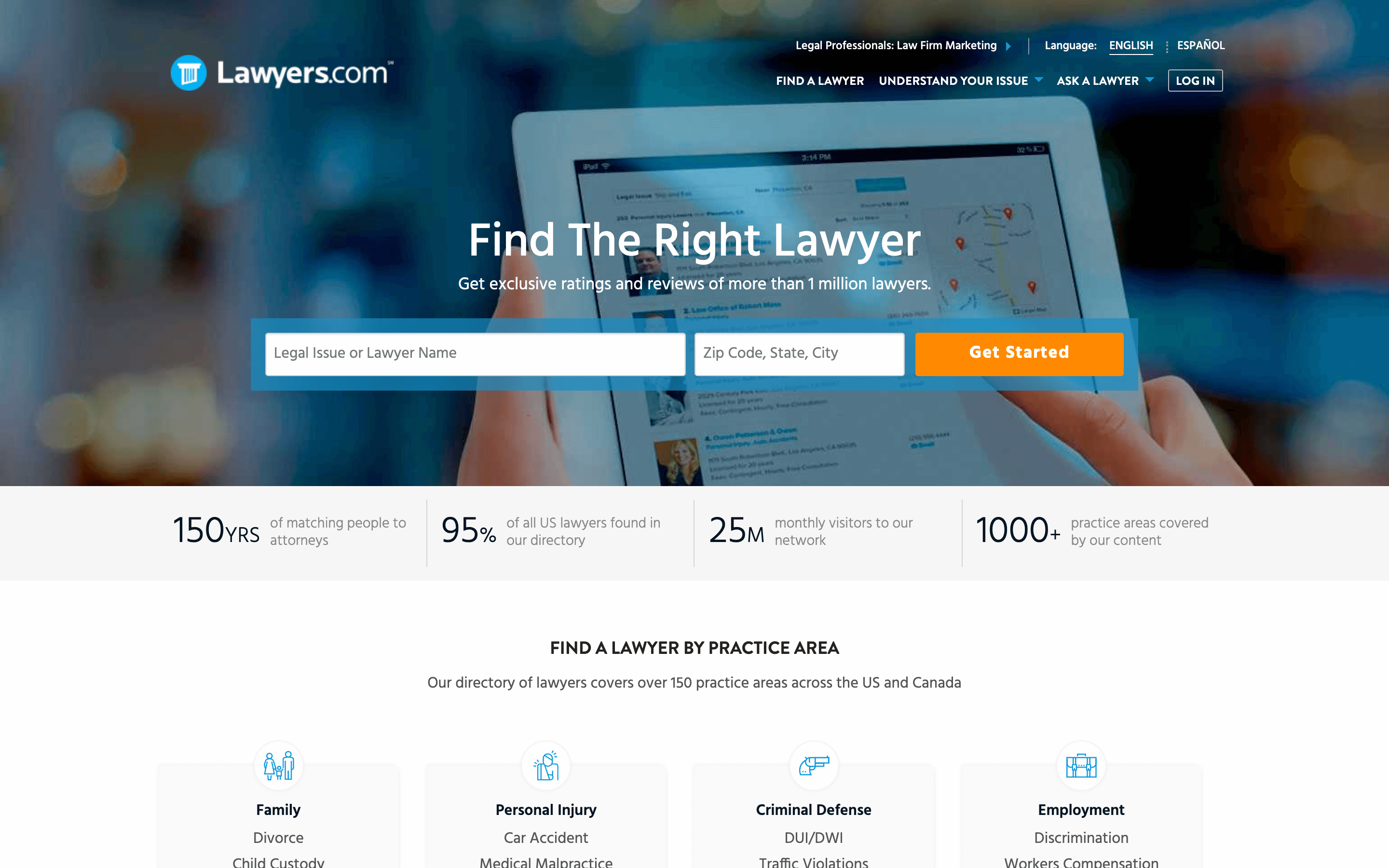 Lawyers.com homepage
